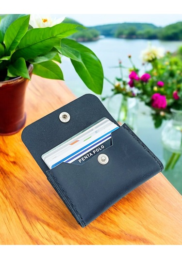 Cronder Hakiki Deri Yan Model Kutu Cüzdan Kartlık Siyah