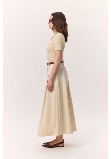 Cep Detaylı Geniş Etek Tereyağı Tereyağı Krem