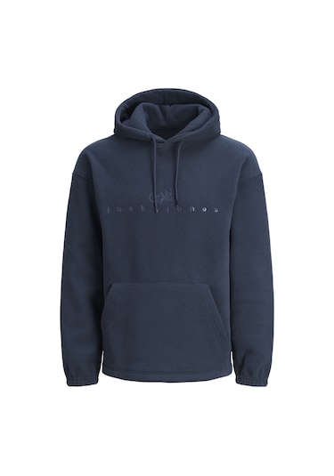 Jack & Jones Göğüs Baskılı Kapüşonlu Sweatshirt - Silverlake 12242470 Navy Blazer Siyah