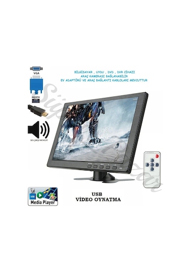 10 İnç Araç ve Tv Lcd Bilgisayar Monitör Hdmı Vga Girişli Ek...