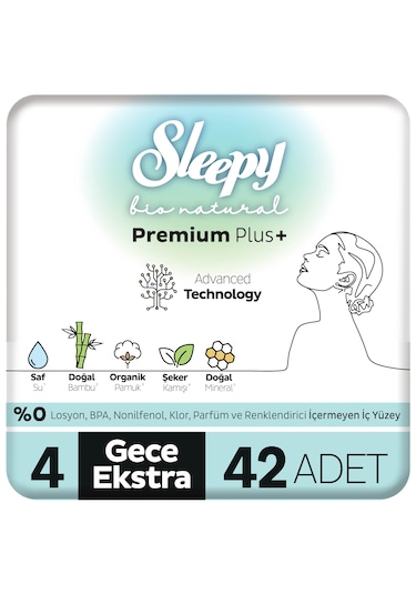 Sleepy Bio Natural Premium Plus Hijyenik Ped Süper Avantaj Paketi Gece Ekstra 42 Adet