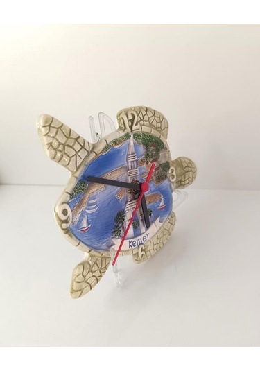 Saat Tabak Duvar Süsü Masa Saati Analoğ Kaplumbağa Seramik Dekor