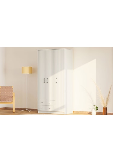 Rabi Mobilya İrem Country 3 Kapak 2 Çekmeceli Mega Gardırop