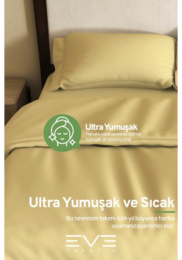 Eve Tekstil %100 Pamuk Ranforce Çarşaflı Yastık Ve Yorgan Kılıflı Çift Kişilik Nevresim Takımı 200x220 Cm Sarı