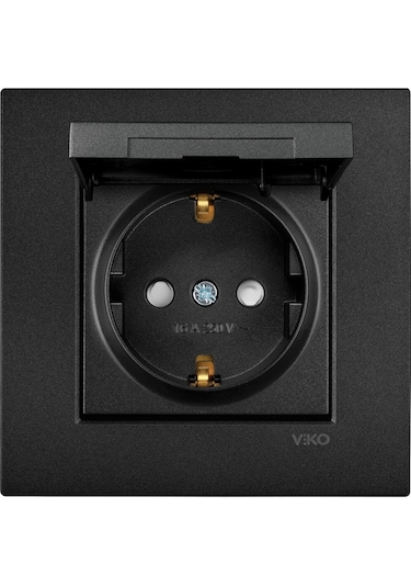 Arvia Karen Metalik Siyah Kapaklı Topraklı Priz