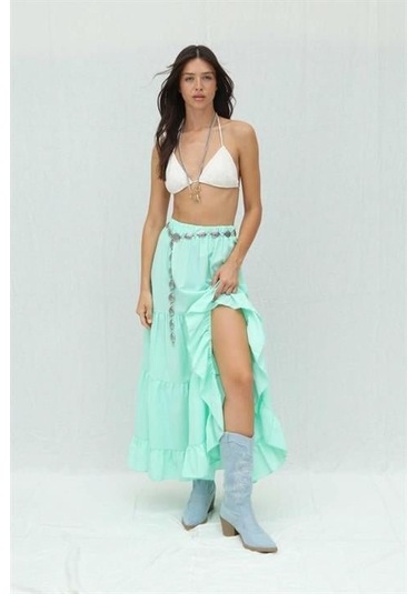 Audrey Fıfrlı Yırtmaç Detay Etek 4037 Mi Nt Yeşi Li