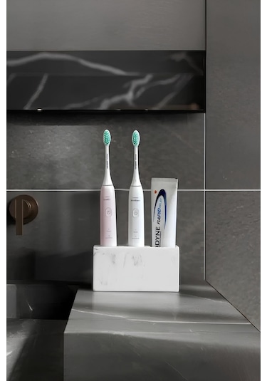 Modern Beton Diş Fırçalık Elektrikli Fırça Ve Macun Standı Banyo Organizeri Siyah Beyaz