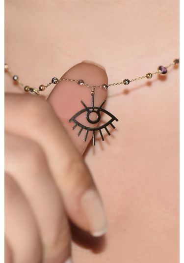 Renkli Taşlı Markiz Göz Altın Kolye