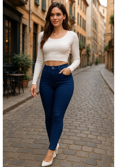 Modaserdem Gabardin Kumaş Yüksek Bel Pantolon Lacivert