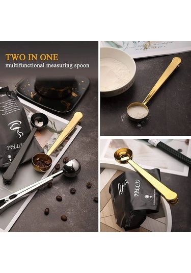 Qerhome Paslanmaz Çelik Klipsli Kahve Ölçü Kaşığı Gold