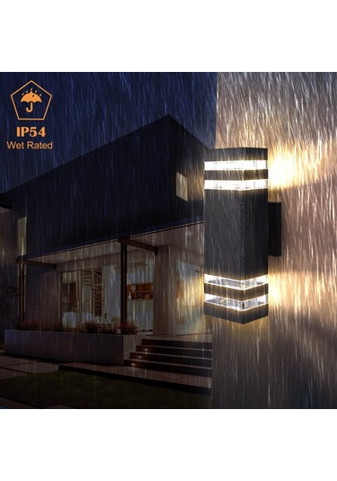 Springsun Siyah Modern Dış Cephe Led Duvar Lambası, İki Yönlü Işık, Su Geçirmez, Bahçe/portakal, E27 10w Ampul Dahil, 1 Adet