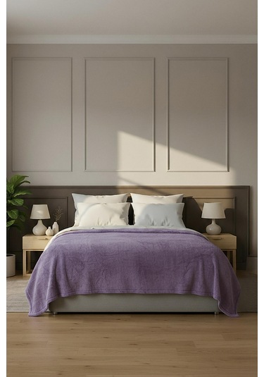 Pufina Tek Kişilik Tavşan Tüyü Dokulu Peluş Battaniye & Yatak Örtüsü 150x220 Kül Moru