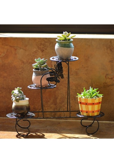 Sones Mini Dövme Demir Çok İşlevli Çiçek Saksısı Çiçek Standı Ofis Masaüstü Eşik Balkon Siyah