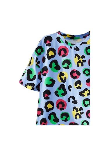 Denokids Leopar Kız Çocuk Oversize Elbise Renkli Çok Renkli