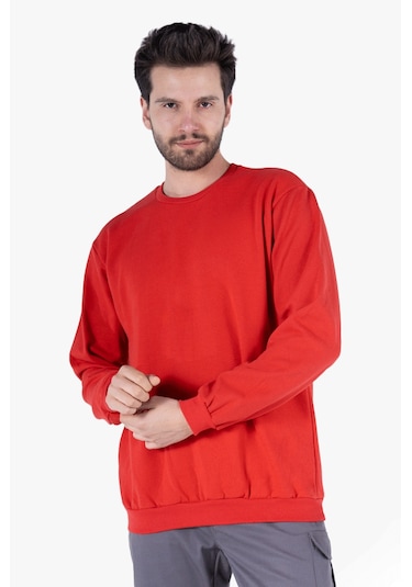 2 İplik Bisiklet Yaka Sweatshirt Kırmızı