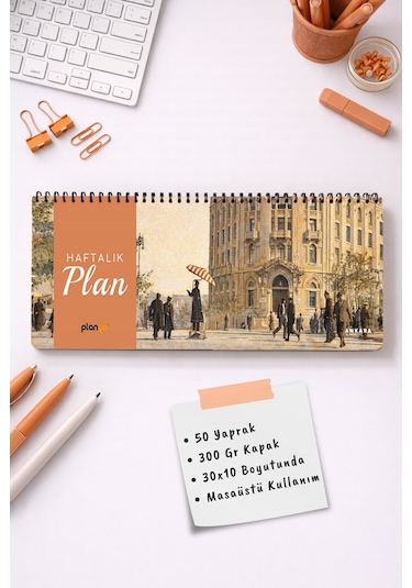 Tarihsiz Spiralli Haftalık Masaüstü Planlayıcı - Ankara - 10x30 Cm Plango Turkuaz