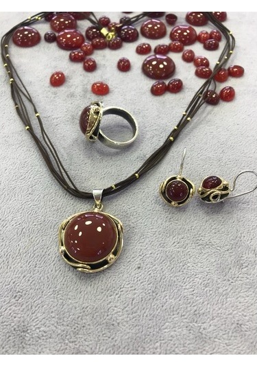 Akik Taşlı Gümüş Set 925 Ayar (512654202)