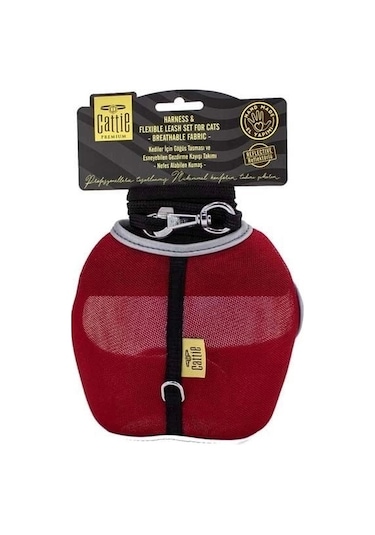 Cattie Havalı Dokuma Kedi Göğüs Ve Gezdirme Takımı Medium Kırmızı 1x25-35 Cm