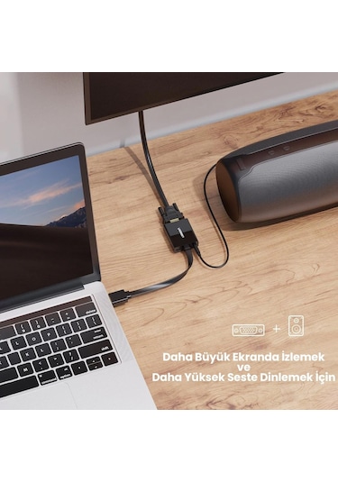 Ugreen Flat Kablolu Hdmı - Vga Aux Dönüştürücü 25 Cm, Siyah, 40248