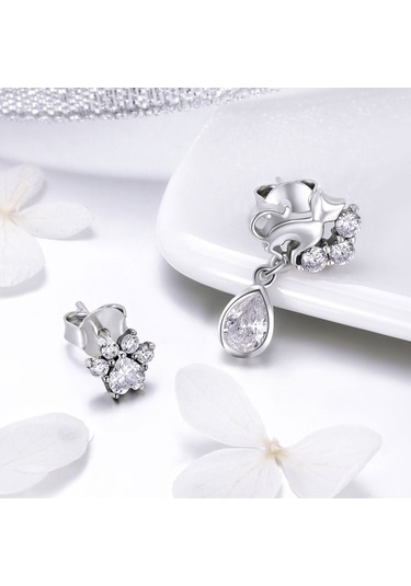 S925 Ayar Gümüş Kedi Retro Küpe Kadın Küpe