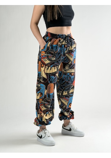 Cocopelli Paça Ayarlamalı Müzik Desenli Jogger Pantolon Coc2805 Desenli