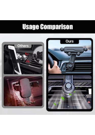 Geeksen Siyah Evrensel Araç Havalandırma Telefon Tutucu: Döner Kütle İndüksiyonu, Genişletilebilir Kollü Ve Sabit Tutma Özelliği