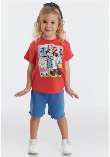 Minnie Mouse Lisanslı Kırmızı Pamuk Kız Çocuk T-shirt Mn19489 Kırmızı