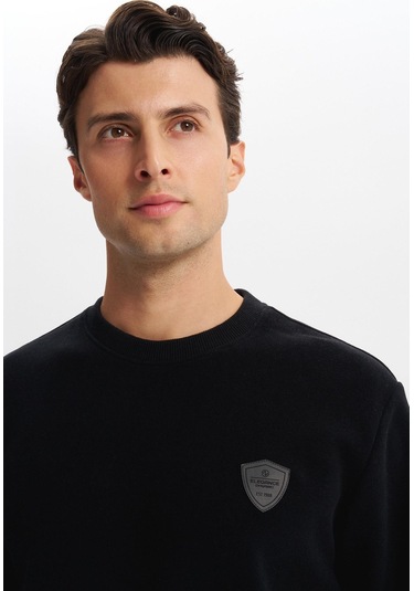 Arma Erkek Regular Fit Karbon Fırçalı Selanik Kumaş Bisiklet Yaka Süs Etiketli Sweatshirt Kazak K30124698802 Siyah