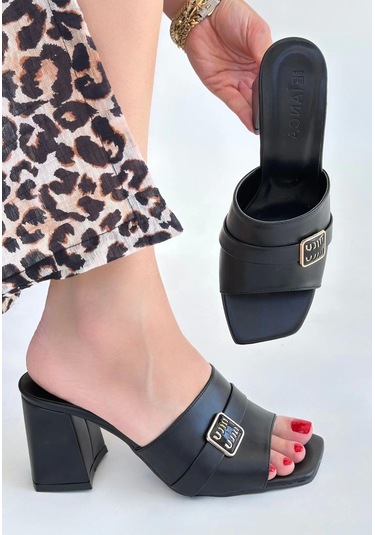 Biçomi Taver Siyah Cilt Topuklu Terlik Çok Renkli