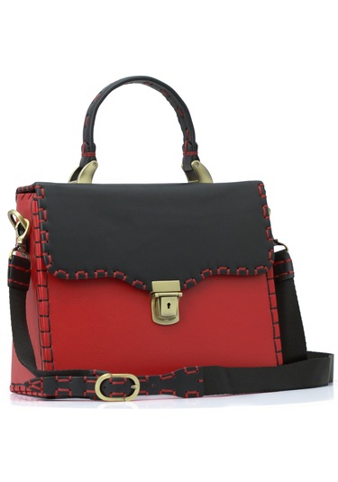 Abess Çanta , Lüks El Yapımı Gerçek Deri Kadın Çantası , Kırmızı Kırmızı - Siyah