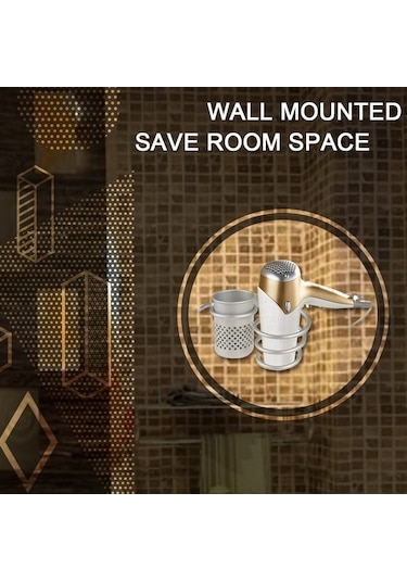 Fortunelane Duvar Tipi Saç Kurutma Tutucu - Alüminyum, Saç Testeresi Tarak İçin Konforlu Saklama Diğer Banyo Aletleri Diğer