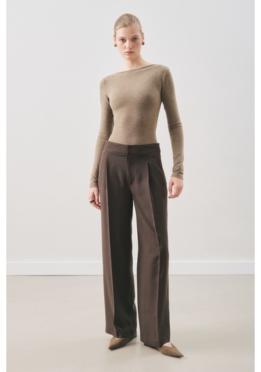 Dökümlü Tencel Pileli Pantolon Acı Kahve Acı Kahve