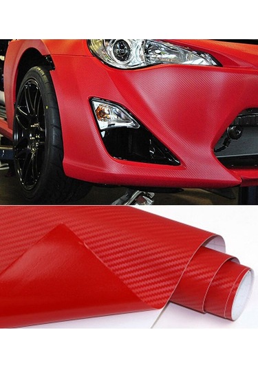 Karbon Fiber Folyo Hava Kanallı Araç Döşeme Kaplama Folyosu Kırmızı 30 Cm X 1 Metre
