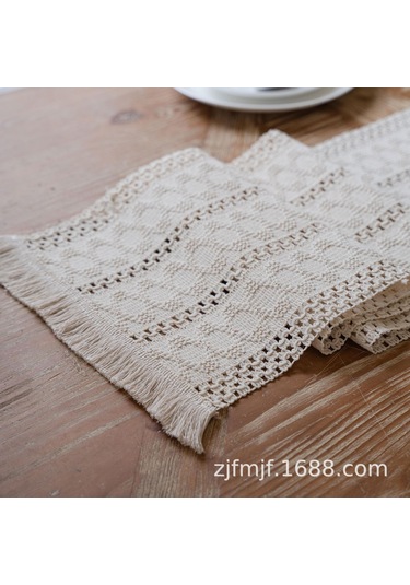 Gajeena Ev Dekorasyonu Masa Örtüsü - Kaba Kumaş Örgü Kilim Desenli Bej 30x220 Cm - Akrilik Talaşlı, Ev Ve Davetler İçin Dayanıklı Masa Kaplama Diğer