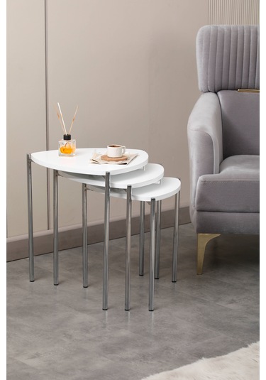 Arpelia Krom Jasmin Zigon Sehpa 3'lü