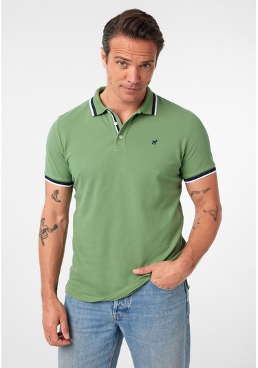 Javeir Erkek Regular Fit Çizgi Detaylı Polo Yaka T-shirt Yeşil