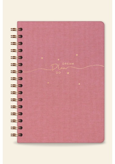 A5 Spiralli Sert Kapak Keten Çizgili Tarihsiz Not Defteri Pembe Pembe