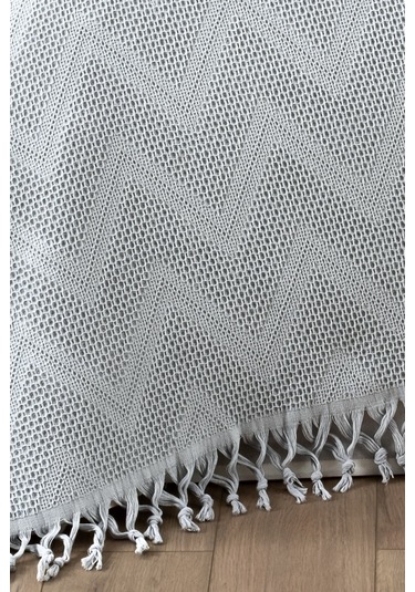 %100 Pamuk Çift Kişilik Bağlama Saçaklı Pike-220x240 Cm-gri Grı Gri