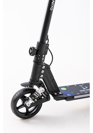 Mini Bonito Çocuk Katlanabilir, Led Işıklı, Amortisörlü Elektrikli Scooter Ayarlanabilir Direksiyonlu Dizlik Ve Dirseklik Hediyedir Siyah