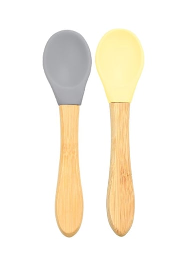 Oioi Bambu Saplı Silikon Kaşık 2'li Sarı-Gri Sarı
