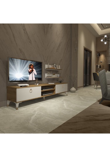 Decoraktiv Eko 4 Mdf Dvd Gold Tv Ünitesi Tv Sehpası Pera - Beyaz