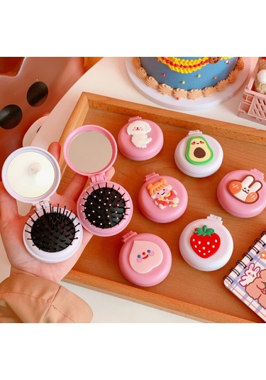 Katlanır Ayna Tarak Taşınabilir Cep Küçük Seyahat Kız Saç Fırçası