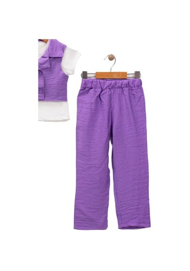 Dantel Detay Kız Çocuk Takım Yelekli Kız Çocuk Takım Lila