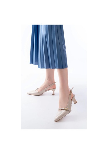 H-470 Bej Rugan Baret Tokalı Arkası Açık Günlük Kadın Sandalet Bej