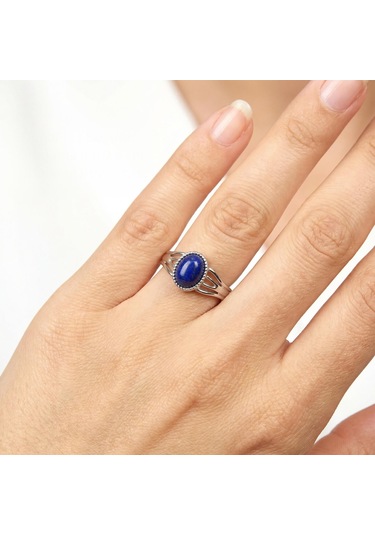 Lapis Lazuli Taşı Çelik Yüzük - Kararmaz Renkli