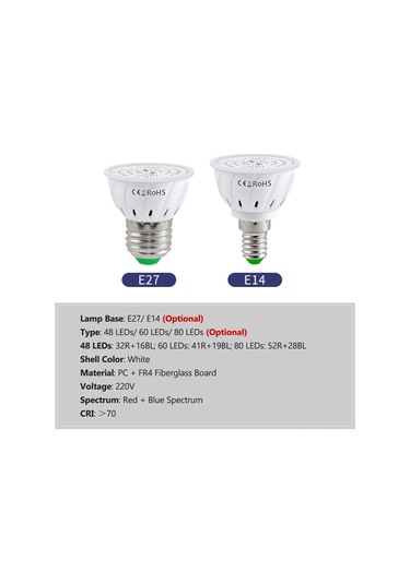 Shineyee E27 Led Bitki Büyüme Lambası 60 Led Kırmızı-mavi Spektrum 220v Sera Bahçe Bitkileri Işık Kaynağı Diğer