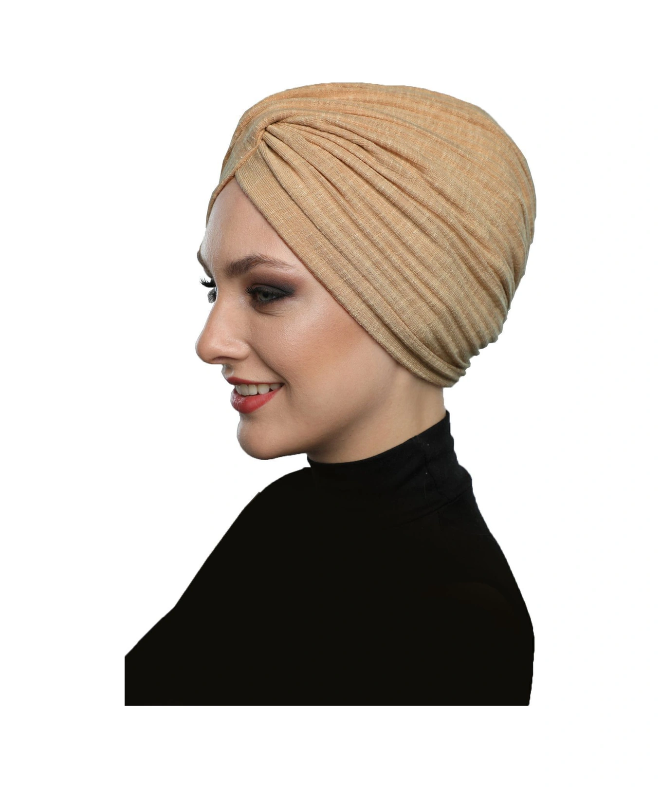 Çapraz Penye Astarlı Bal Rengi Hazır Türban Tesettür Havuz Bonesi Bal Rengi