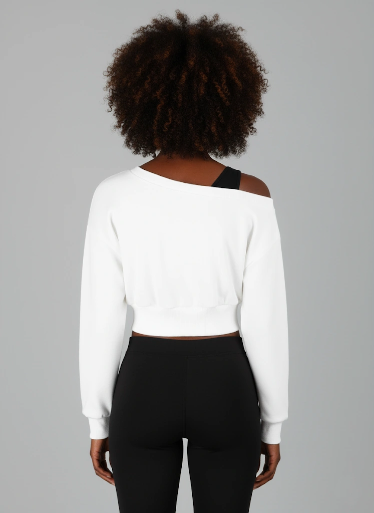 Askılı Modern Basic Omuzu Açık Beyaz Sweatshirt Reglan Kol Kesim Beyaz