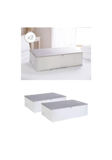 Ocean Home Textile 2 Adet Mega Boy Gri Çizgili Stuff&Things Baza Altı Hurç Set 74 x 46 x 22 cm