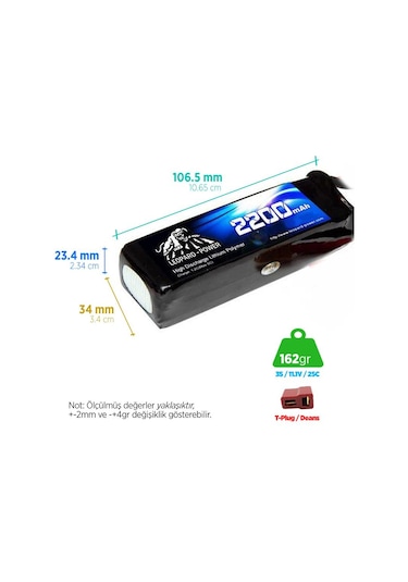 Leopard Power 2200 mAh 11.1V 3S 25C Lityum Polimer Lipo Batarya Pil T Plug